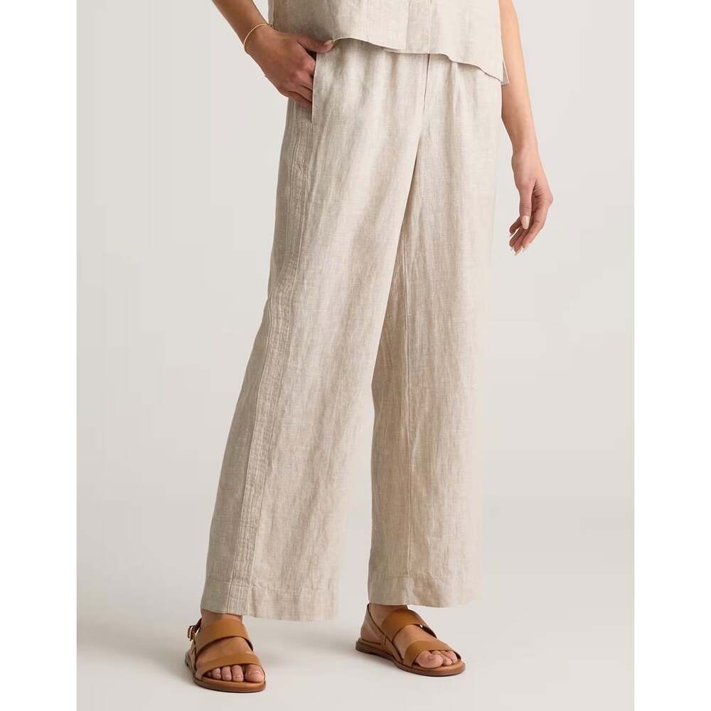 Quince 100% European Linen Wide Leg Pants Size Large Beige Drawstring
